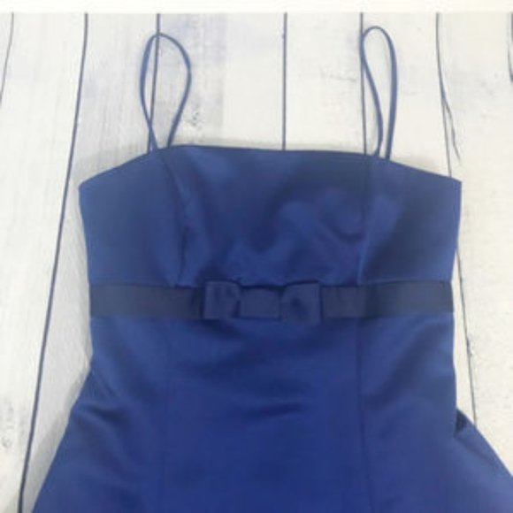David’s Bridal Blue Spaghetti Strap Satin Dress 4 - Picture 3 of 5
